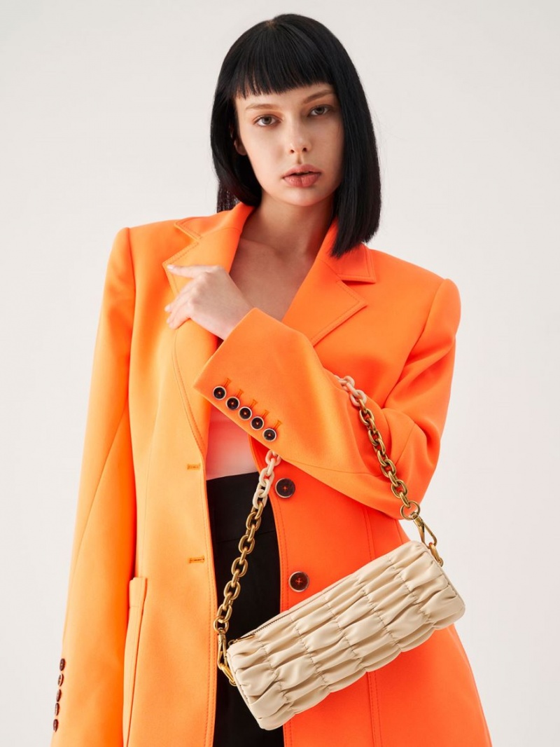τσάντεσ ώμου Charles And Keith Tallulah Ruched Chain-Handle Μπεζ | 12395-QYGF
