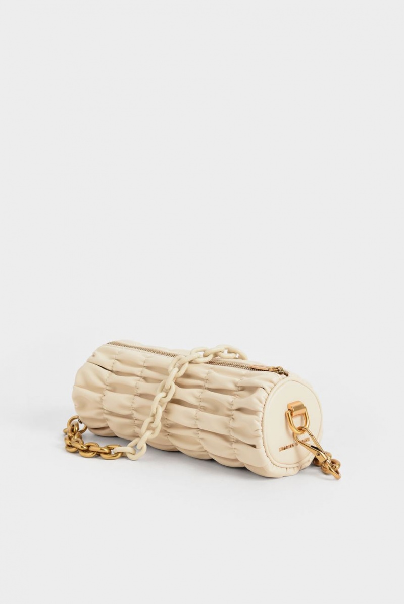 τσάντεσ ώμου Charles And Keith Tallulah Ruched Chain-Handle Μπεζ | 12395-QYGF