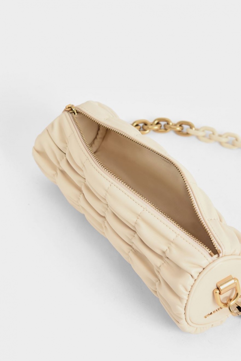 τσάντεσ ώμου Charles And Keith Tallulah Ruched Chain-Handle Μπεζ | 12395-QYGF