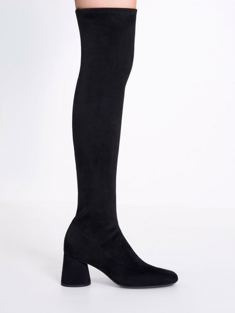 ψηλεσ μποτεσ Charles And Keith Textured Cylindrical Heel Thigh μαυρα | 12830-DXVY