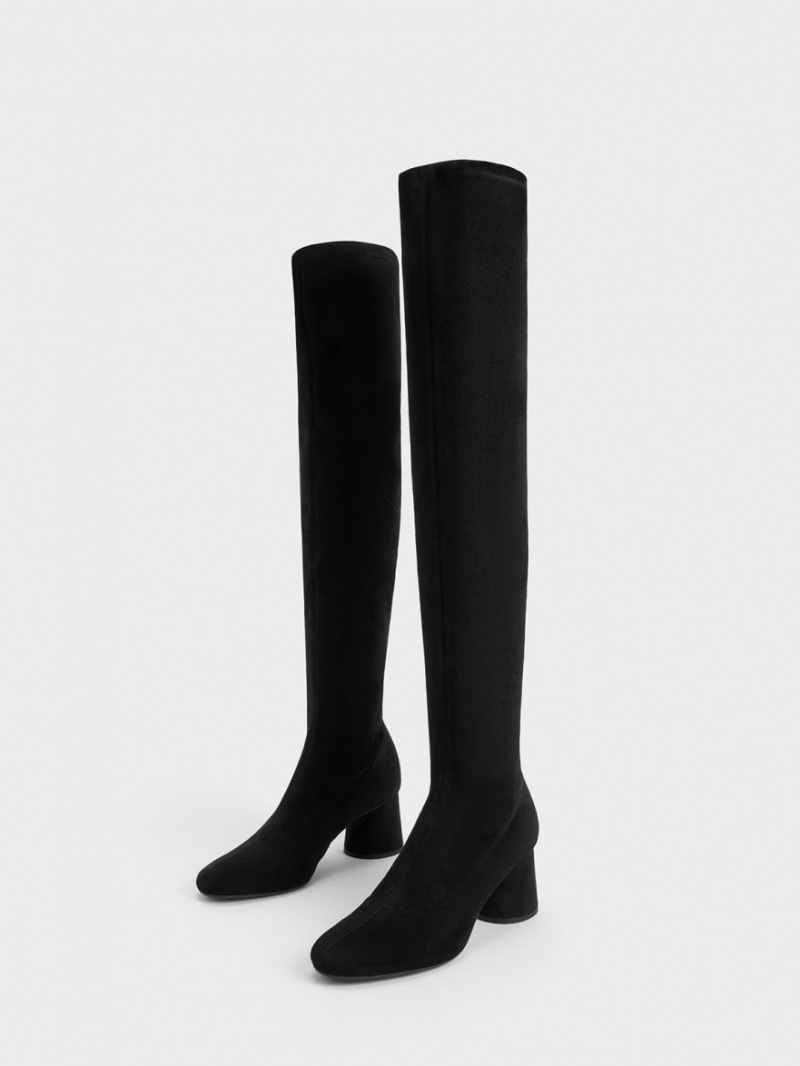 ψηλεσ μποτεσ Charles And Keith Textured Cylindrical Heel Thigh μαυρα | 12830-DXVY