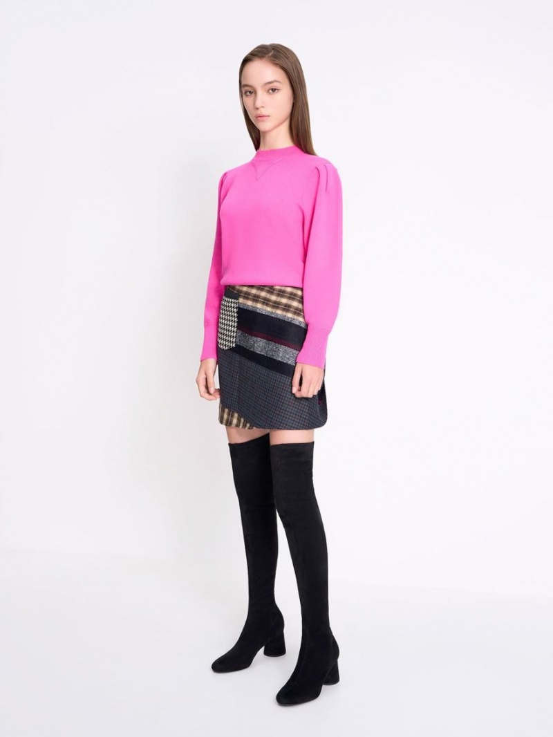 ψηλεσ μποτεσ Charles And Keith Textured Cylindrical Heel Thigh μαυρα | 12830-DXVY
