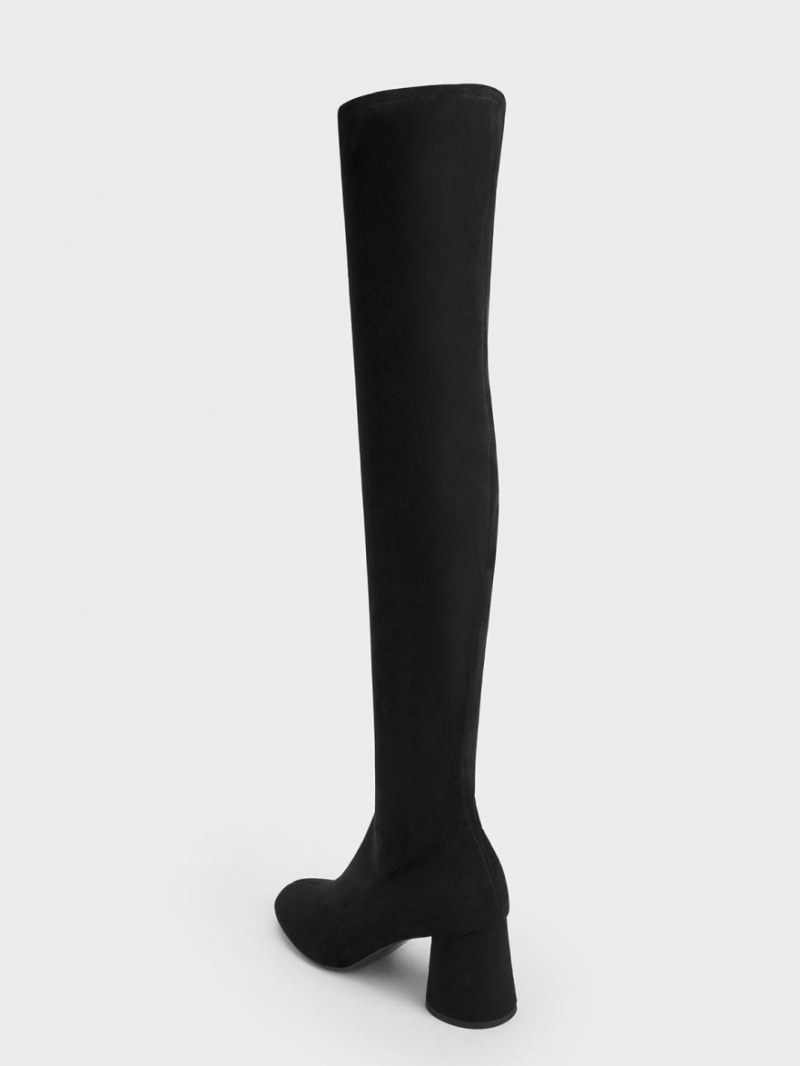 ψηλεσ μποτεσ Charles And Keith Textured Cylindrical Heel Thigh μαυρα | 12830-DXVY