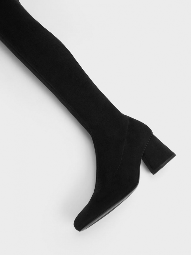 ψηλεσ μποτεσ Charles And Keith Textured Cylindrical Heel Thigh μαυρα | 12830-DXVY