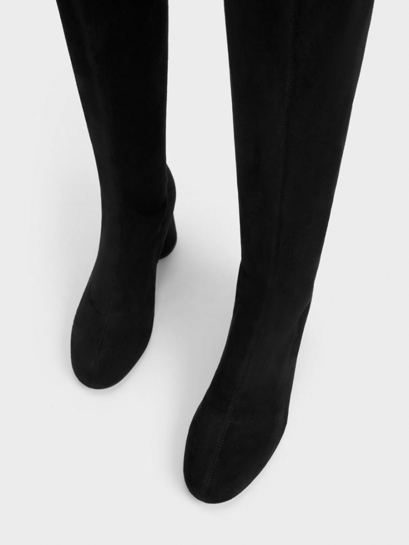 ψηλεσ μποτεσ Charles And Keith Textured Cylindrical Heel Thigh μαυρα | 12830-DXVY