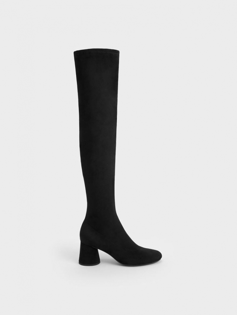 ψηλεσ μποτεσ Charles And Keith Textured Cylindrical Heel Thigh μαυρα | 12830-DXVY