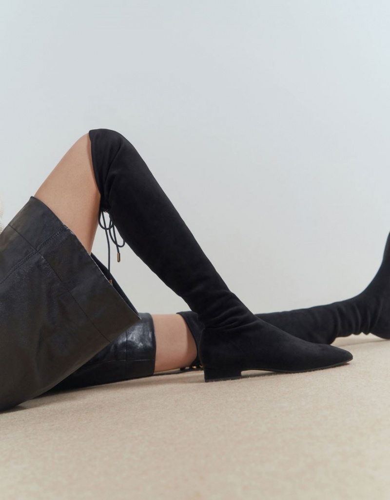 ψηλεσ μποτεσ Charles And Keith Textured Thigh μαυρα | 25791-UTIK