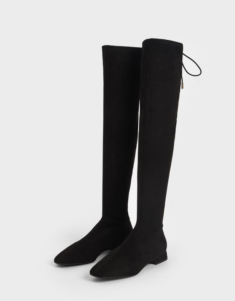 ψηλεσ μποτεσ Charles And Keith Textured Thigh μαυρα | 25791-UTIK