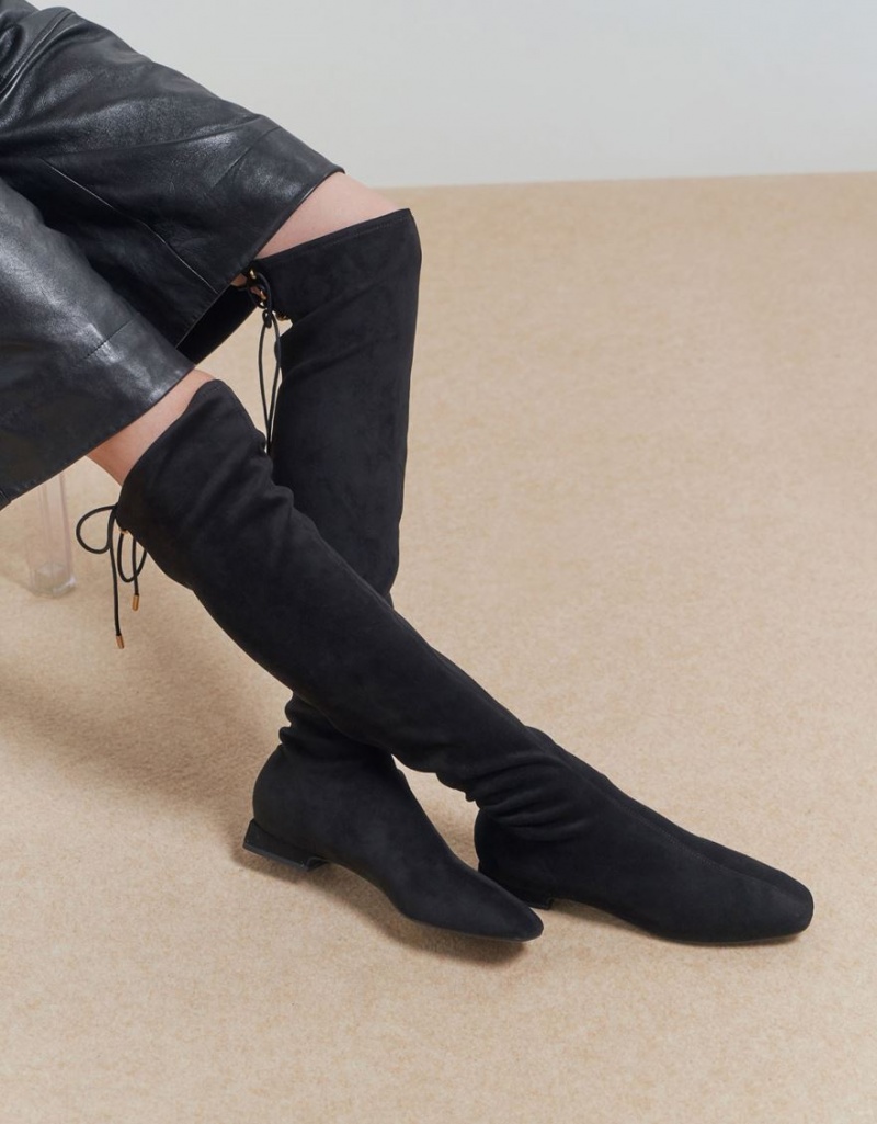 ψηλεσ μποτεσ Charles And Keith Textured Thigh μαυρα | 25791-UTIK