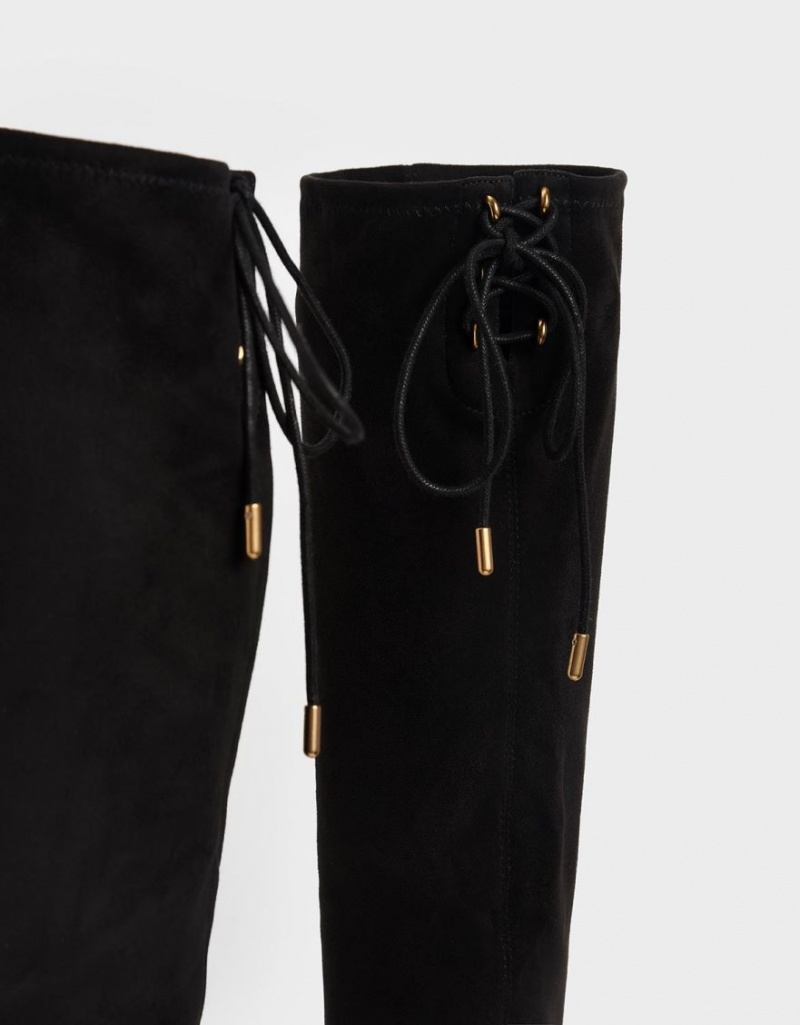 ψηλεσ μποτεσ Charles And Keith Textured Thigh μαυρα | 25791-UTIK