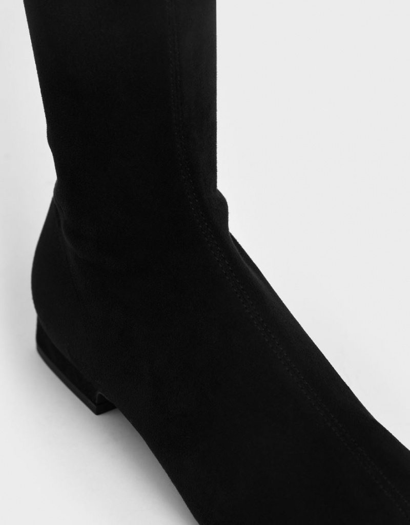 ψηλεσ μποτεσ Charles And Keith Textured Thigh μαυρα | 25791-UTIK