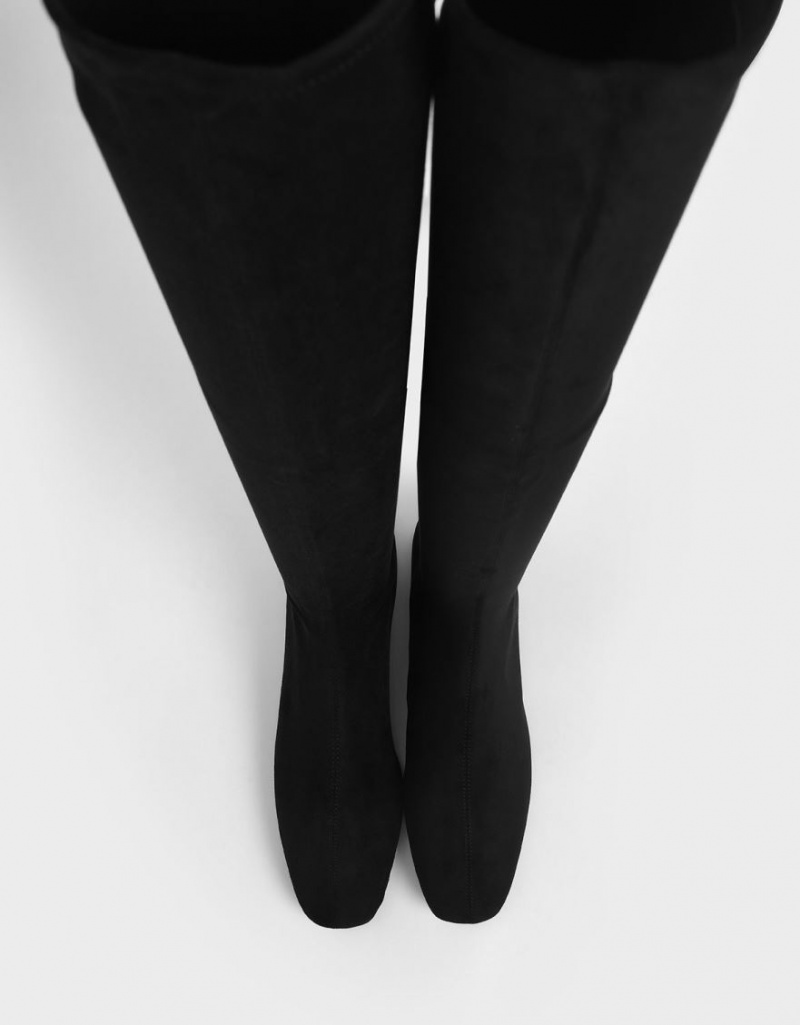 ψηλεσ μποτεσ Charles And Keith Textured Thigh μαυρα | 25791-UTIK