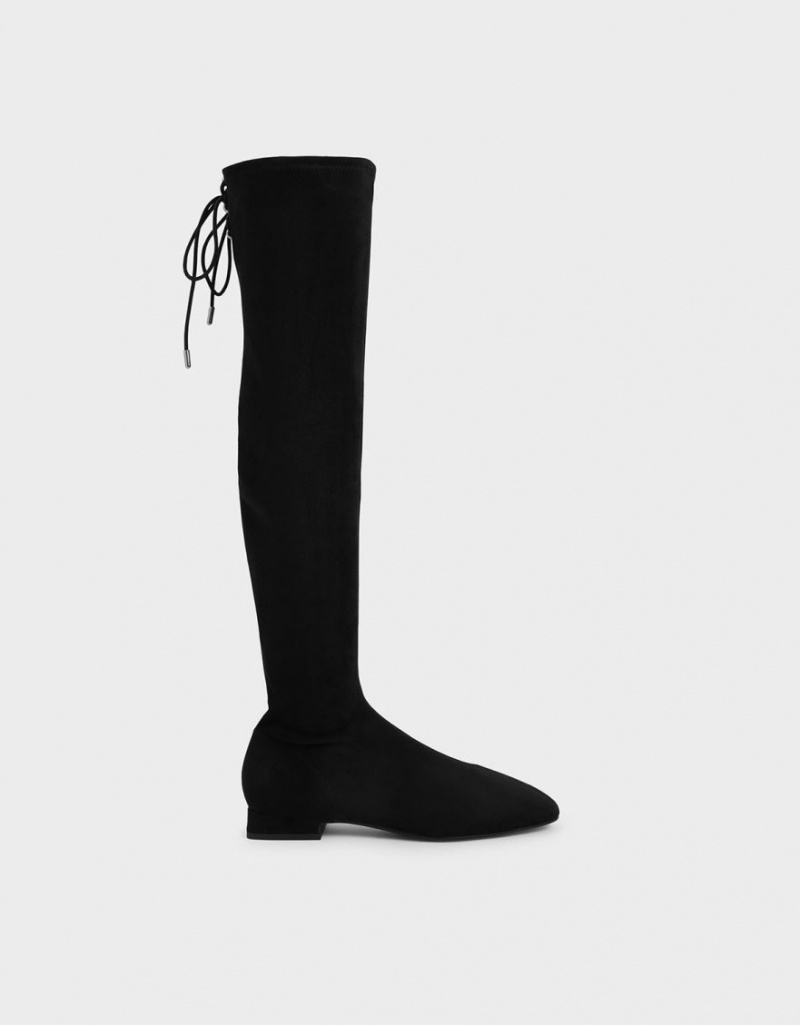 ψηλεσ μποτεσ Charles And Keith Textured Thigh μαυρα | 25791-UTIK