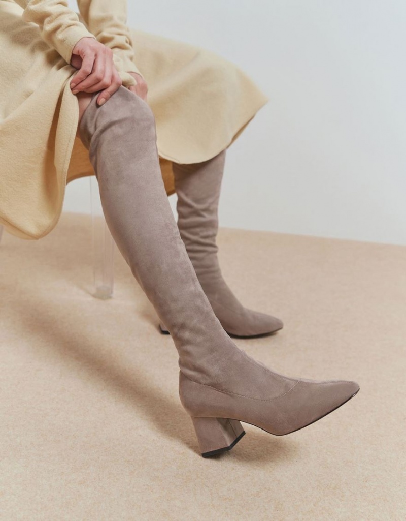 ψηλεσ μποτεσ Charles And Keith Textured Thigh καφε | 98352-XLVG
