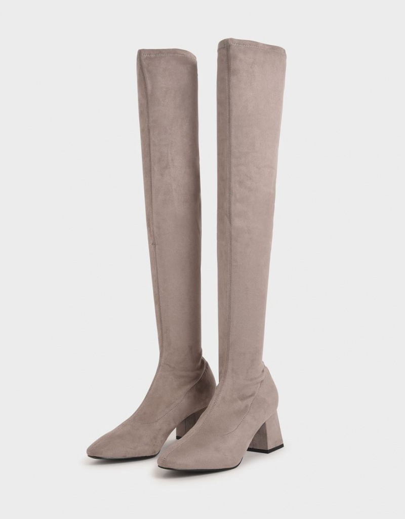 ψηλεσ μποτεσ Charles And Keith Textured Thigh καφε | 98352-XLVG