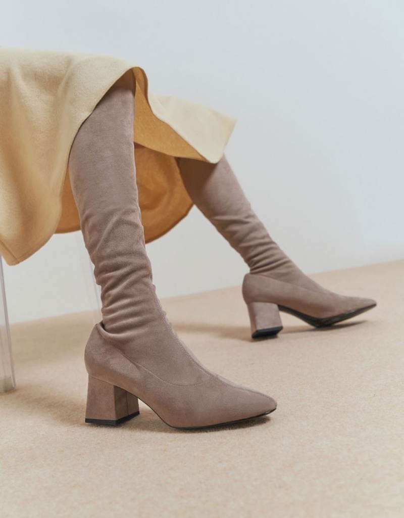 ψηλεσ μποτεσ Charles And Keith Textured Thigh καφε | 98352-XLVG