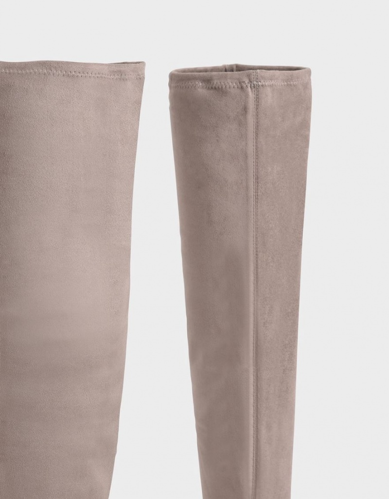ψηλεσ μποτεσ Charles And Keith Textured Thigh καφε | 98352-XLVG