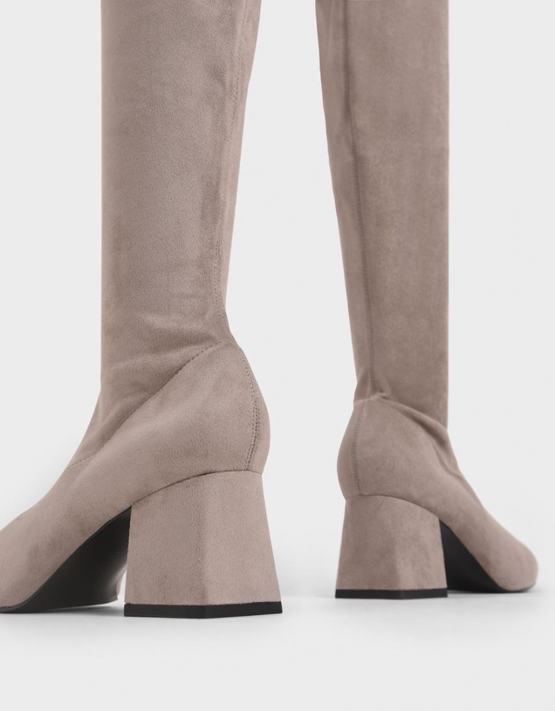 ψηλεσ μποτεσ Charles And Keith Textured Thigh καφε | 98352-XLVG
