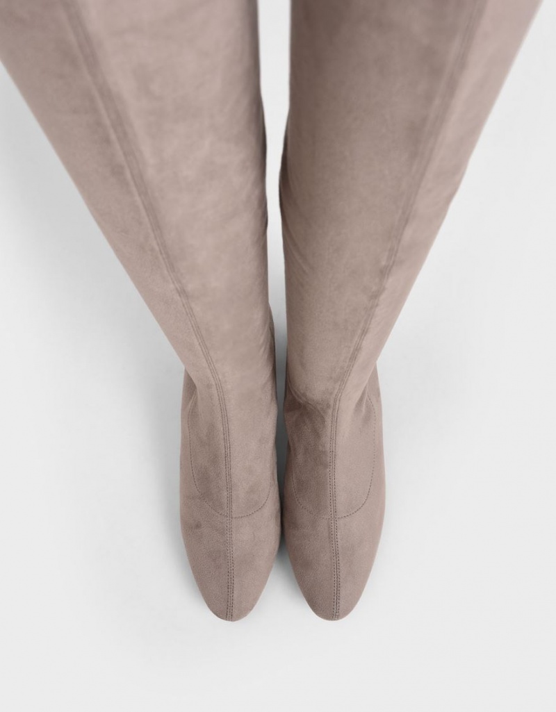 ψηλεσ μποτεσ Charles And Keith Textured Thigh καφε | 98352-XLVG