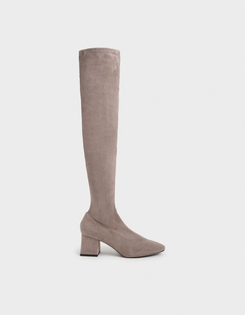 ψηλεσ μποτεσ Charles And Keith Textured Thigh καφε | 98352-XLVG