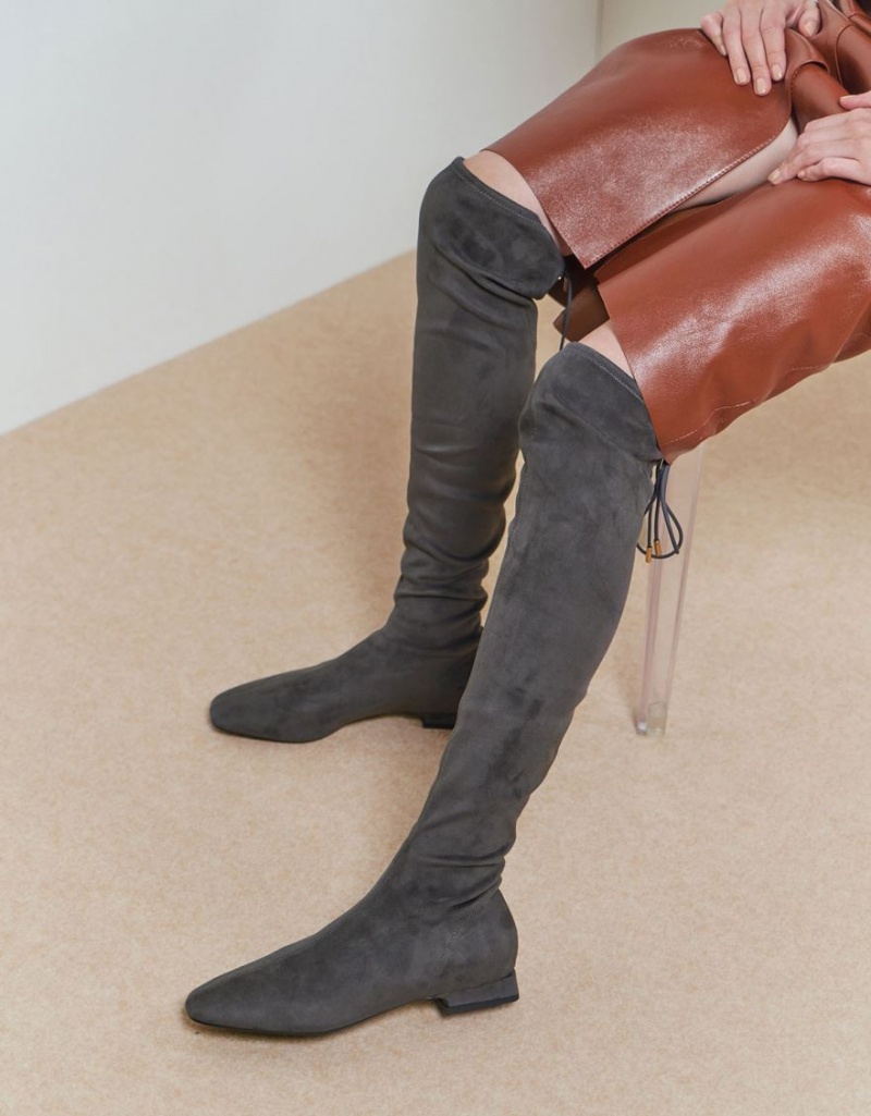 ψηλεσ μποτεσ Charles And Keith Textured Thigh σκούρο γκρι | 95803-QDBO