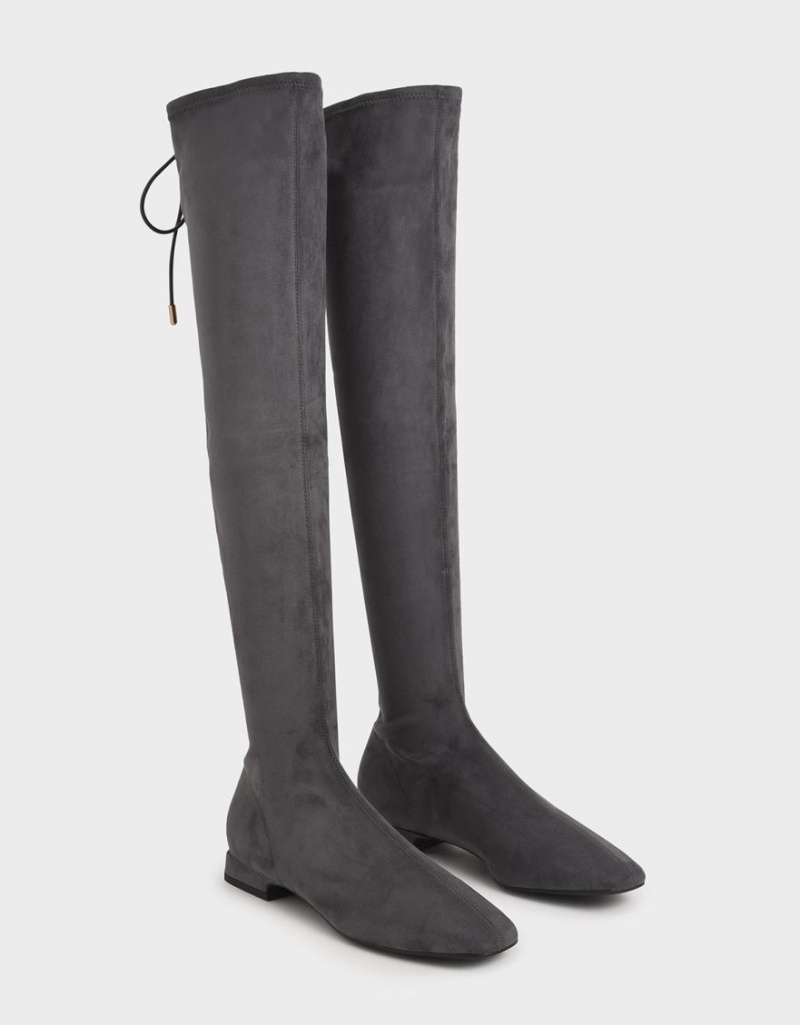 ψηλεσ μποτεσ Charles And Keith Textured Thigh σκούρο γκρι | 95803-QDBO
