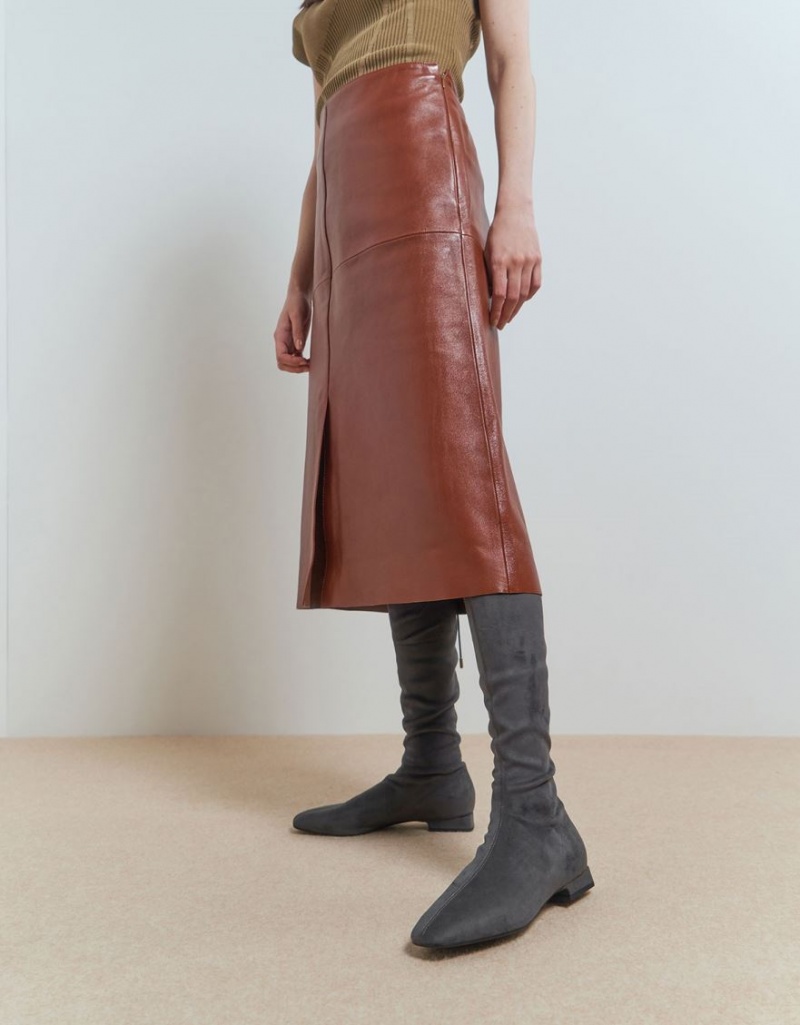 ψηλεσ μποτεσ Charles And Keith Textured Thigh σκούρο γκρι | 95803-QDBO