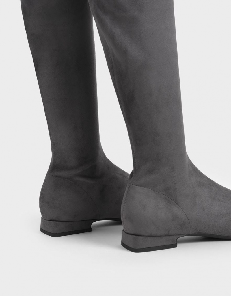 ψηλεσ μποτεσ Charles And Keith Textured Thigh σκούρο γκρι | 95803-QDBO