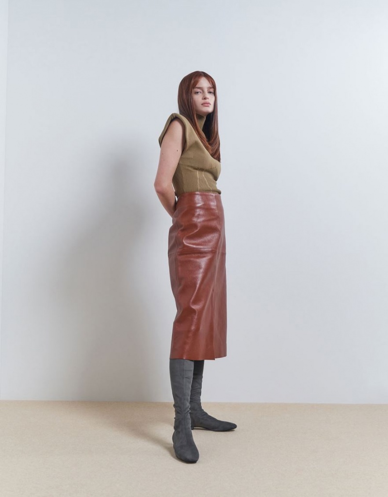 ψηλεσ μποτεσ Charles And Keith Textured Thigh σκούρο γκρι | 95803-QDBO