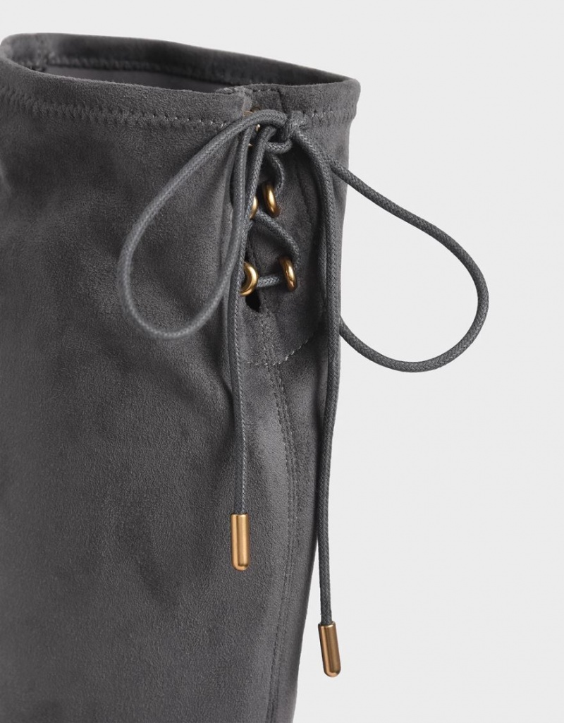 ψηλεσ μποτεσ Charles And Keith Textured Thigh σκούρο γκρι | 95803-QDBO