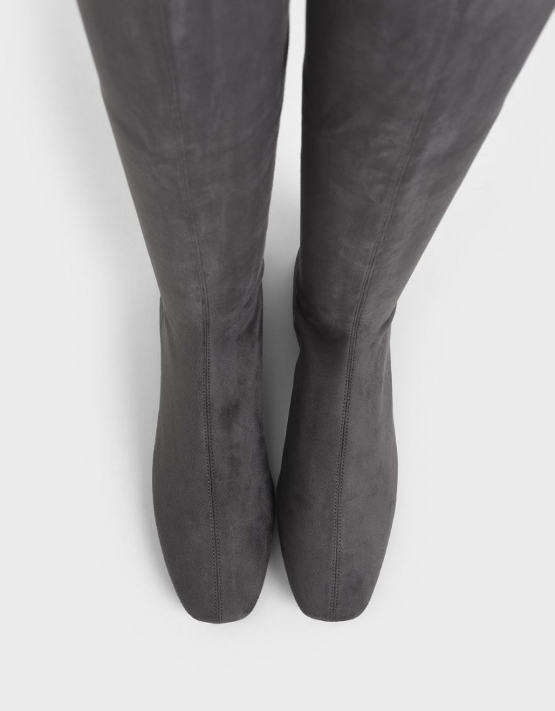 ψηλεσ μποτεσ Charles And Keith Textured Thigh σκούρο γκρι | 95803-QDBO