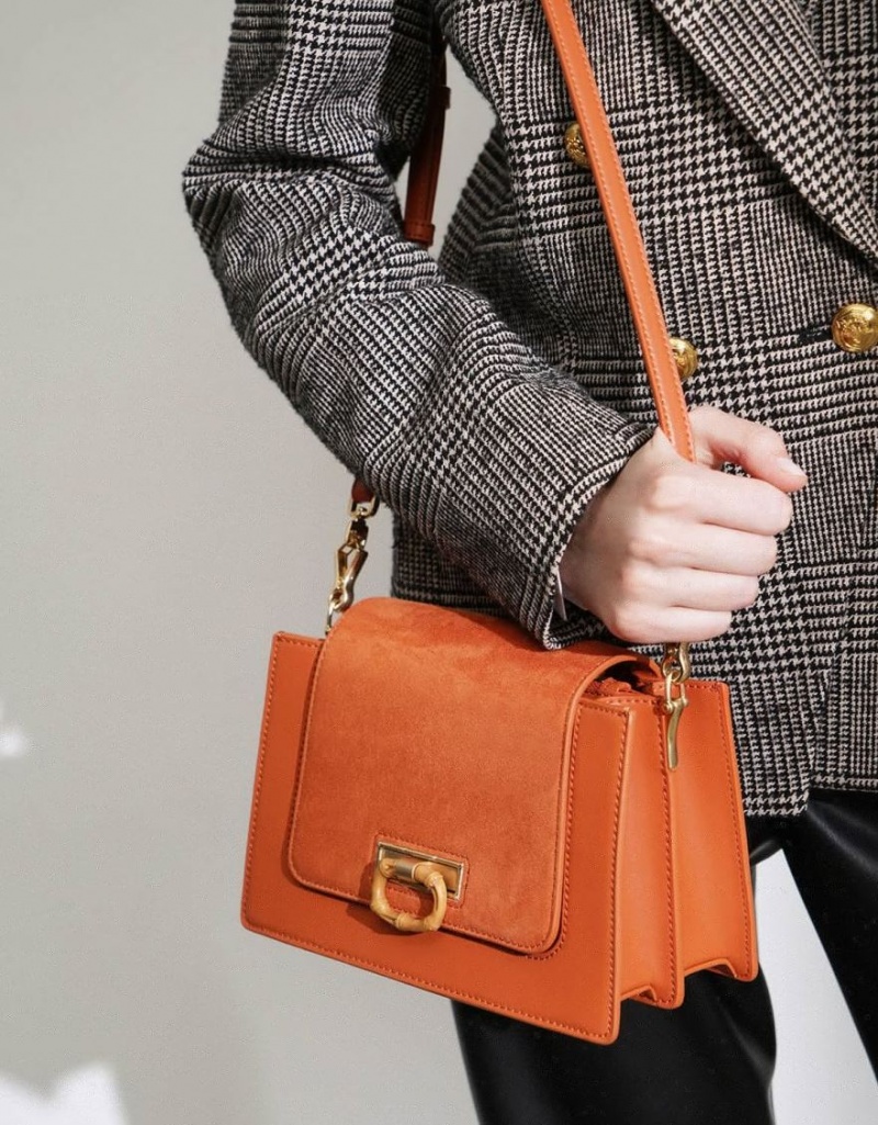τσάντεσ χιαστί Charles And Keith Textured πορτοκαλι | 06257-LVXY