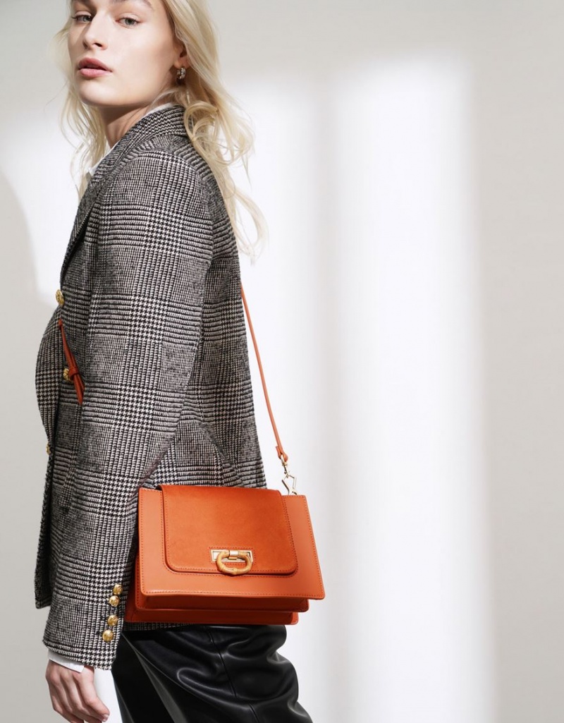 τσάντεσ χιαστί Charles And Keith Textured πορτοκαλι | 06257-LVXY