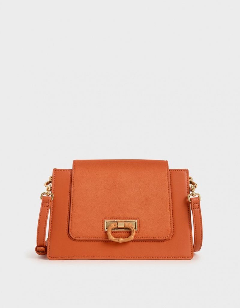 τσάντεσ χιαστί Charles And Keith Textured πορτοκαλι | 06257-LVXY