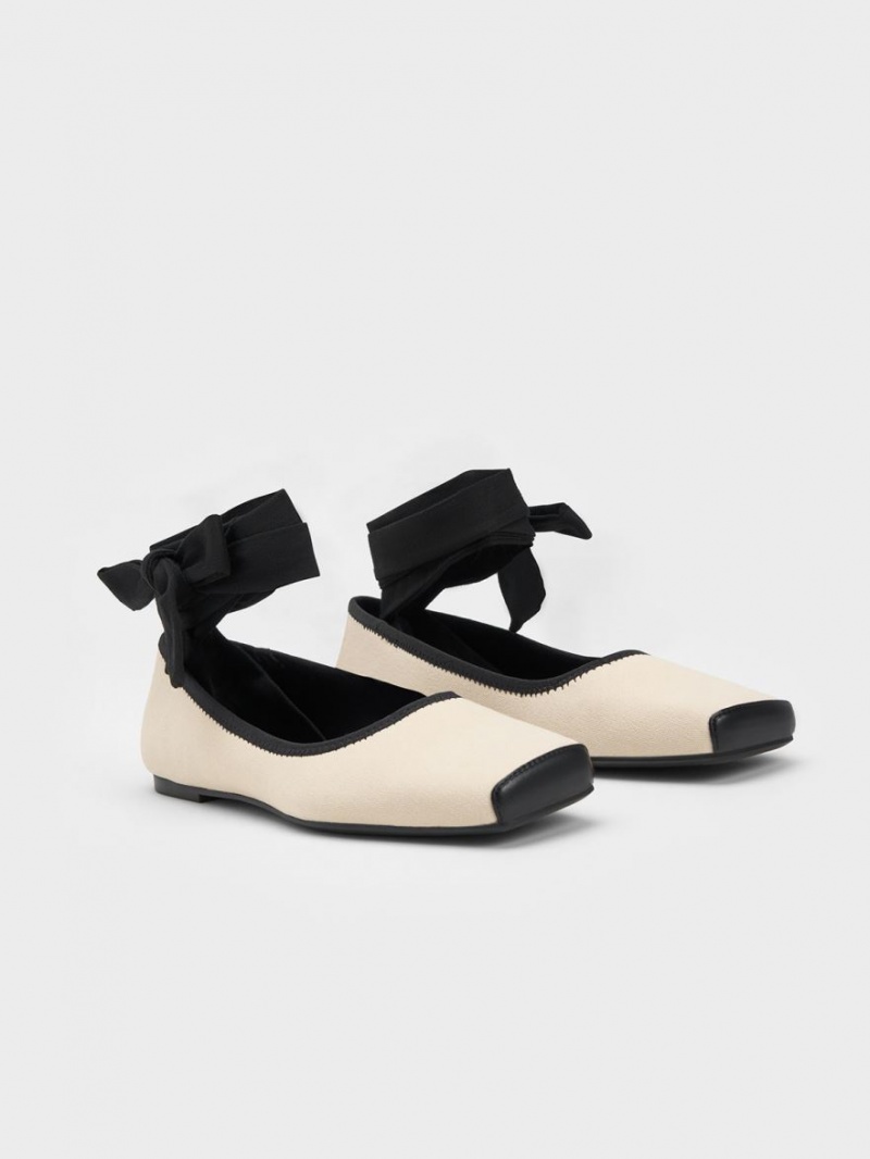 Παπουτσια Μπαλαρινεσ Charles And Keith Tie-Around καμβα Μπεζ | 02185-VFZL