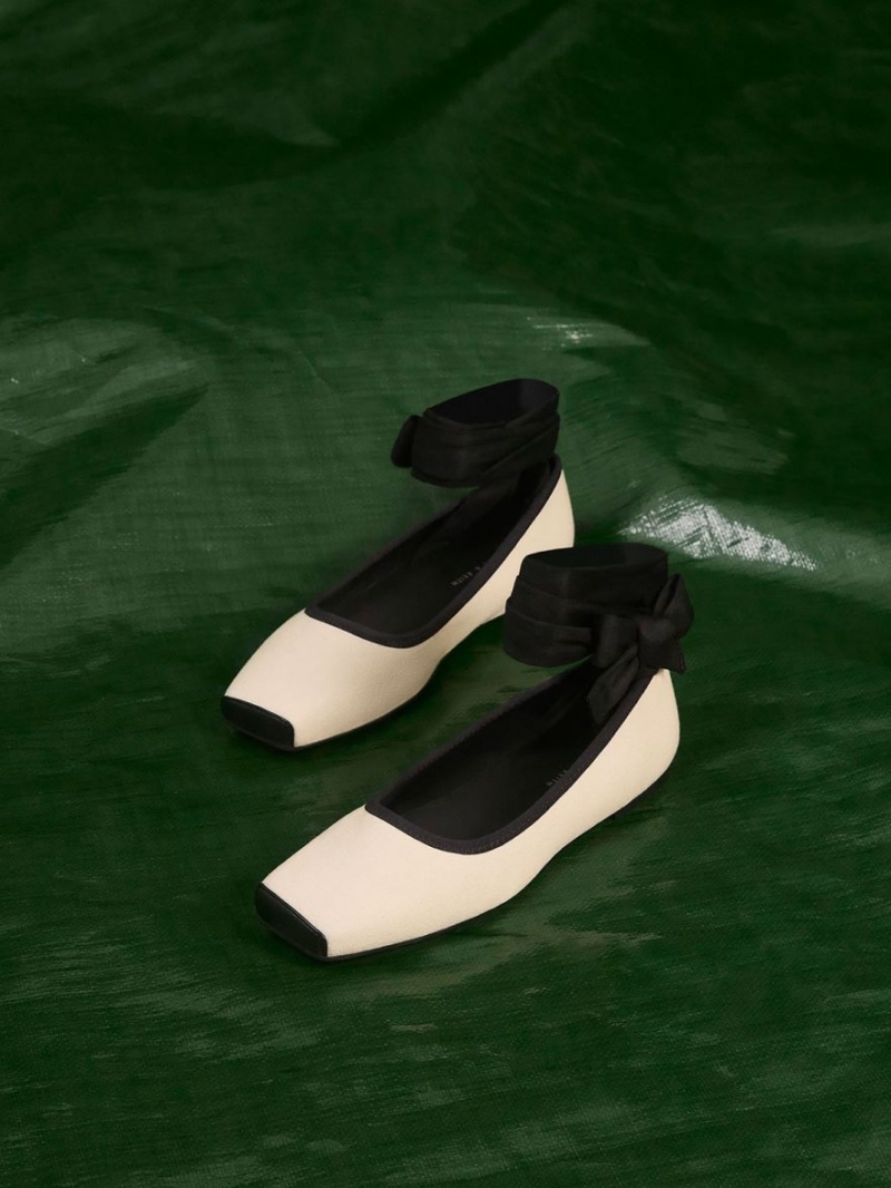 Παπουτσια Μπαλαρινεσ Charles And Keith Tie-Around καμβα Μπεζ | 02185-VFZL