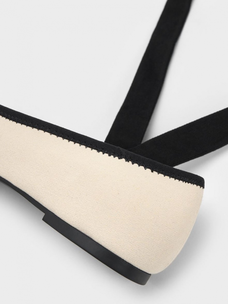 Παπουτσια Μπαλαρινεσ Charles And Keith Tie-Around καμβα Μπεζ | 02185-VFZL