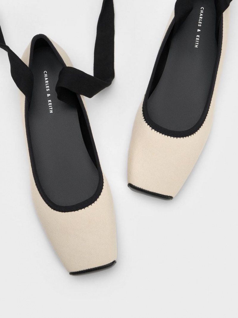 Παπουτσια Μπαλαρινεσ Charles And Keith Tie-Around καμβα Μπεζ | 02185-VFZL