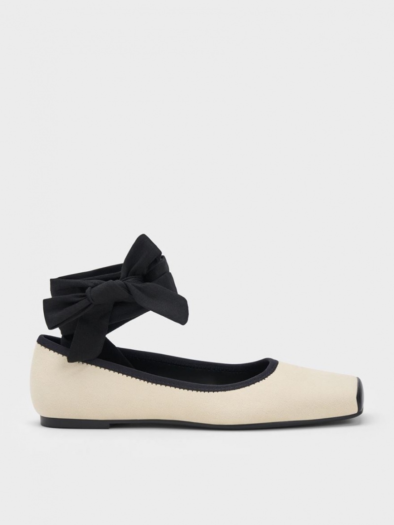 Παπουτσια Μπαλαρινεσ Charles And Keith Tie-Around καμβα Μπεζ | 02185-VFZL