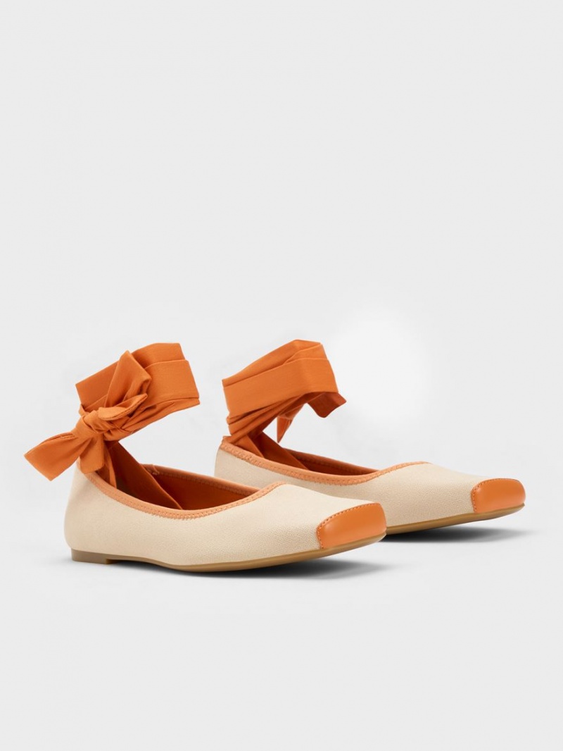 Παπουτσια Μπαλαρινεσ Charles And Keith Tie-Around καμβα πορτοκαλι | 74169-TZME