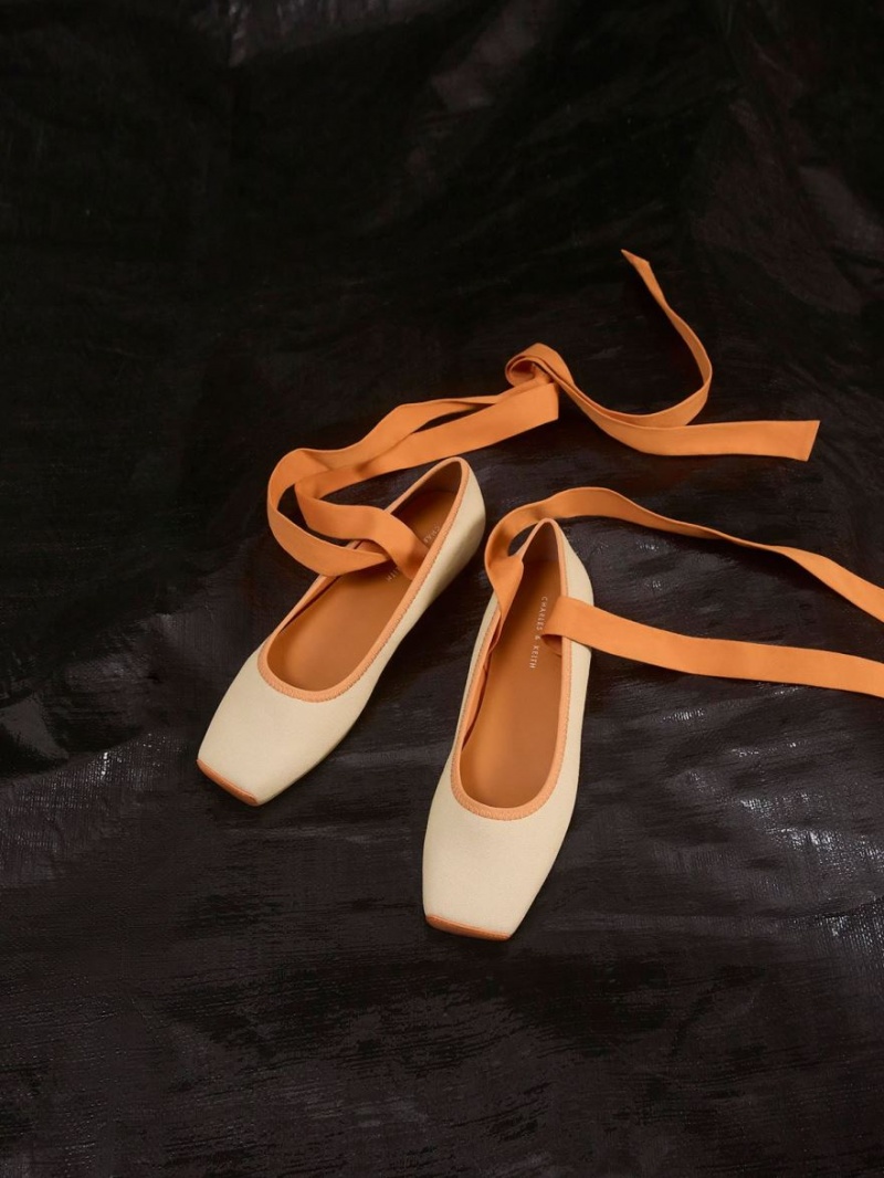 Παπουτσια Μπαλαρινεσ Charles And Keith Tie-Around καμβα πορτοκαλι | 74169-TZME