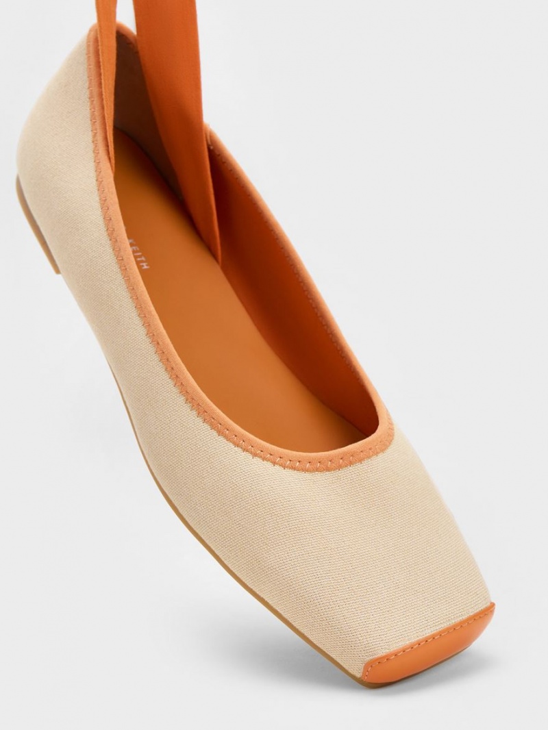 Παπουτσια Μπαλαρινεσ Charles And Keith Tie-Around καμβα πορτοκαλι | 74169-TZME