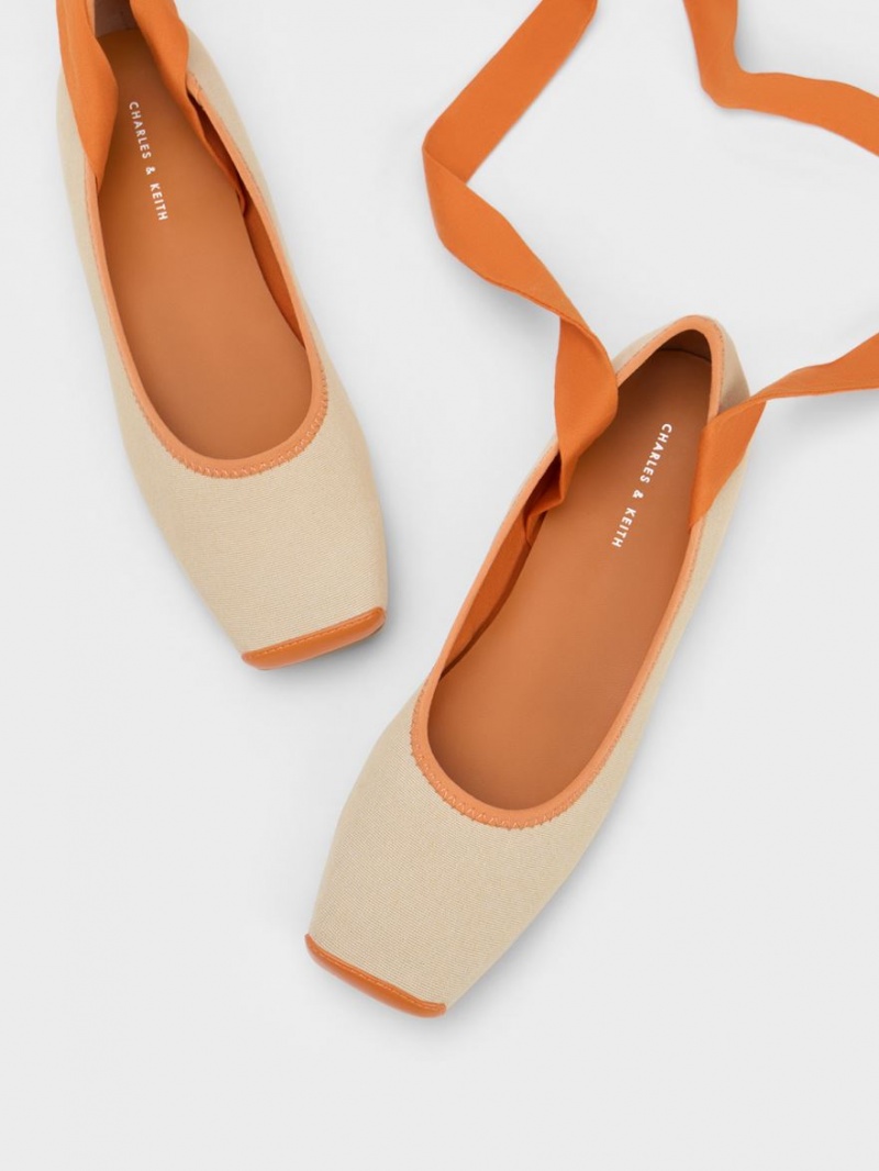 Παπουτσια Μπαλαρινεσ Charles And Keith Tie-Around καμβα πορτοκαλι | 74169-TZME