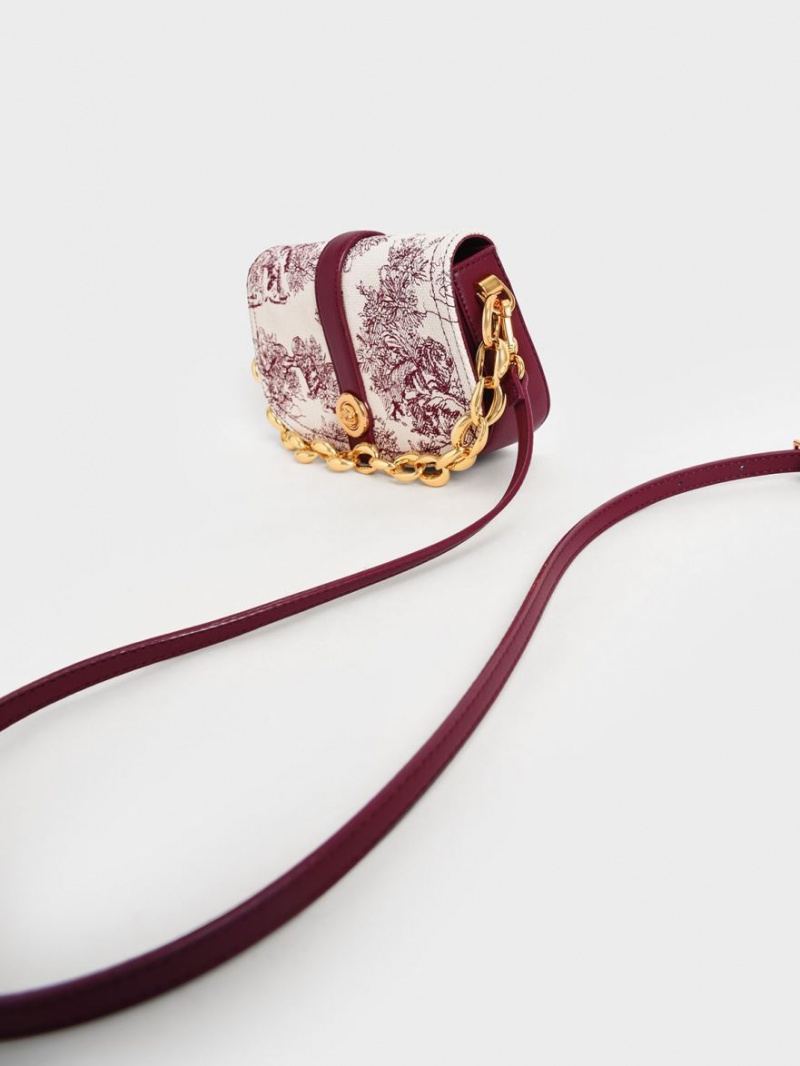 τσάντεσ ώμου Charles And Keith Tiger Calligraphy Chain Handle μπορντο | 29108-YKJD