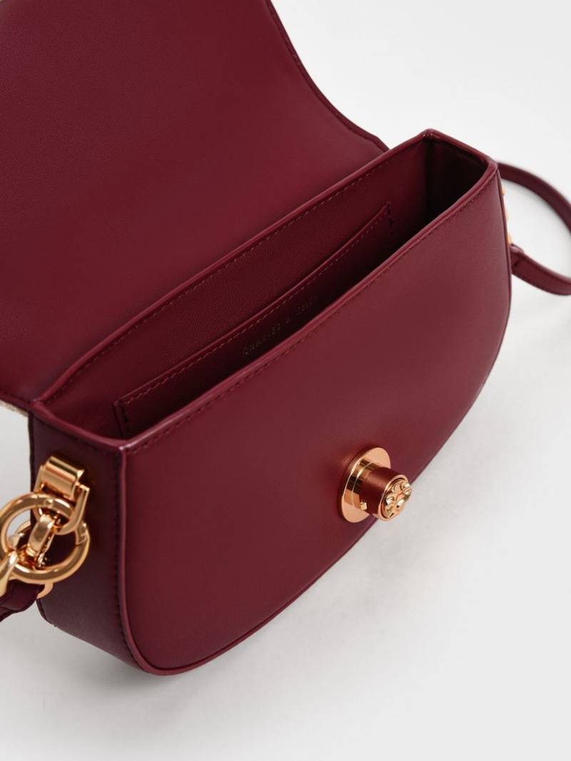 τσάντεσ ώμου Charles And Keith Tiger Calligraphy Chain Handle μπορντο | 29108-YKJD