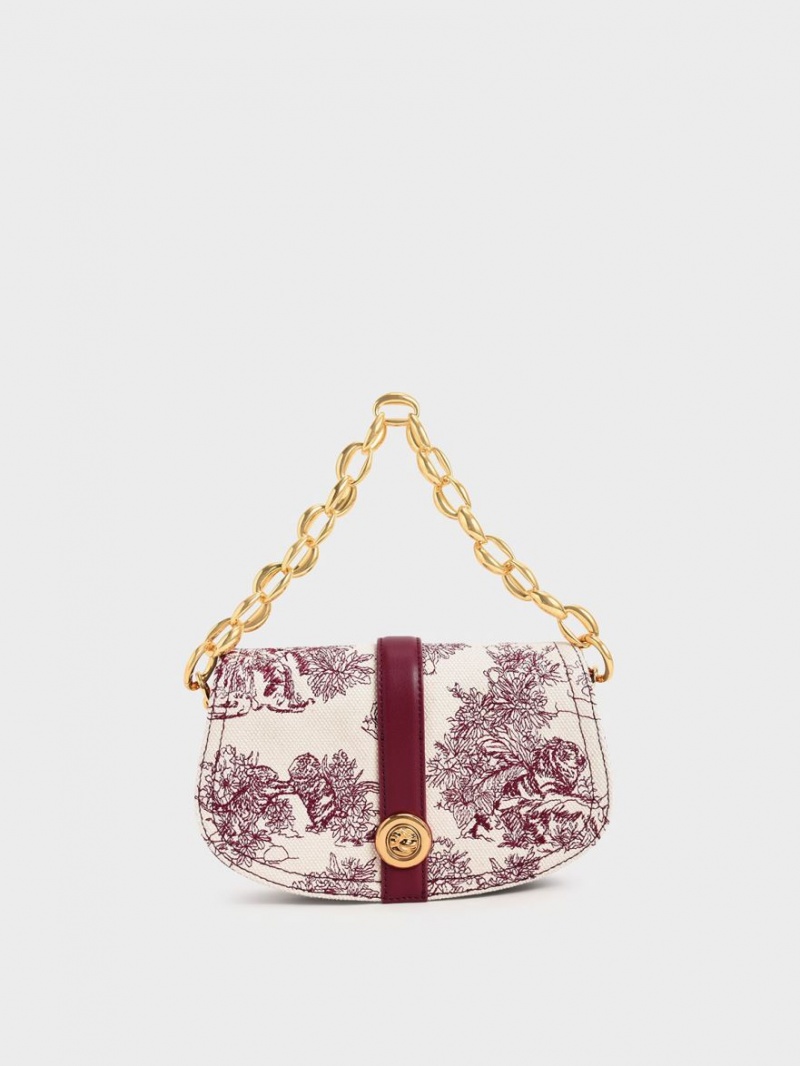 τσάντεσ ώμου Charles And Keith Tiger Calligraphy Chain Handle μπορντο | 29108-YKJD