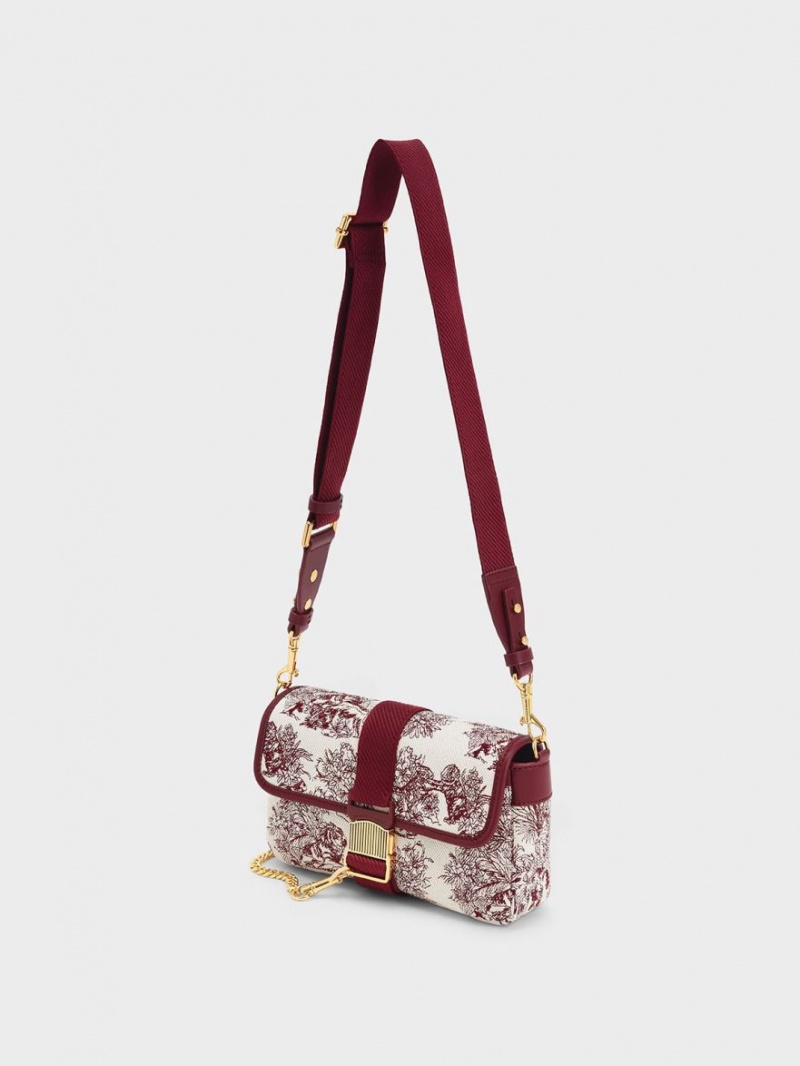 τσάντεσ ώμου Charles And Keith Tiger Calligraphy Chain-Link μπορντο | 71568-YWHN