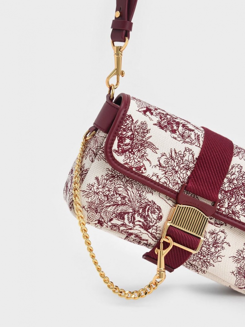 τσάντεσ ώμου Charles And Keith Tiger Calligraphy Chain-Link μπορντο | 71568-YWHN