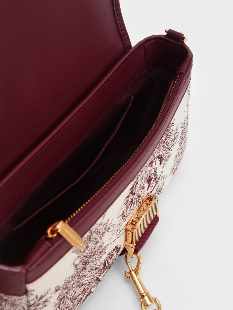 τσάντεσ ώμου Charles And Keith Tiger Calligraphy Chain-Link μπορντο | 71568-YWHN