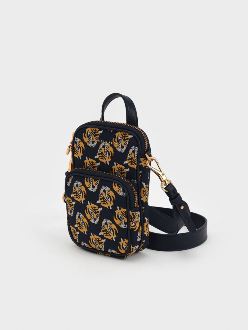τσάντεσ χιαστί Charles And Keith Tiger Print Jacquard Long σκουρο μπλε | 52174-UBXY